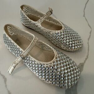 Zara White and Silver Sequin Mary Jane Shoes for Kids